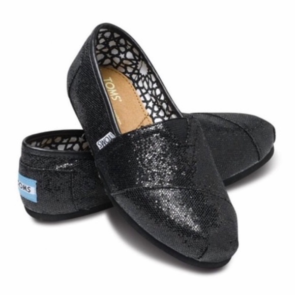Toms Shoes | Toms Classic Black Glitter Flats Slipons Size 1 | Poshmark